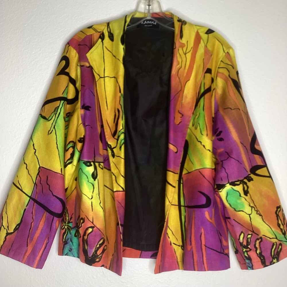 Dilemma Colorful Silk Open Front Jacket M